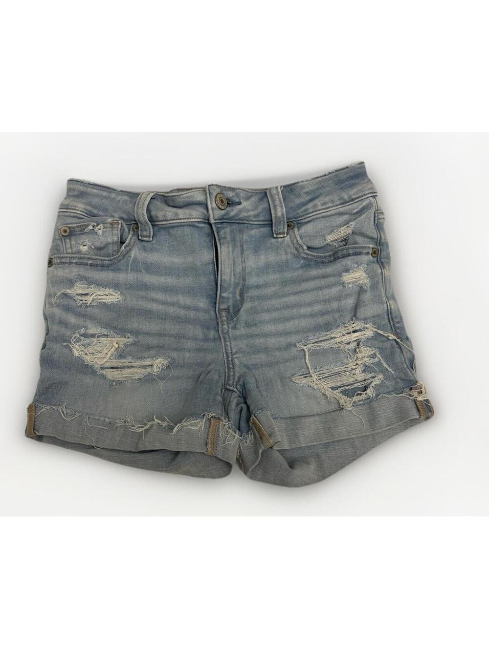 Women’s American Eagle Midi Light Wash Distressed Shorts Size 0